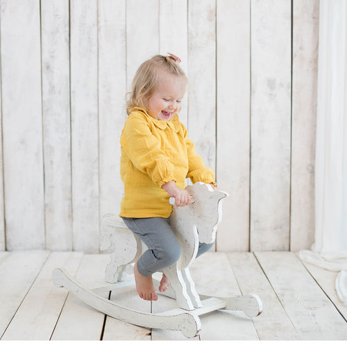 OrganicEra Organic Muslin Peter Pan Collar Bodysuit Blouse, Mustard